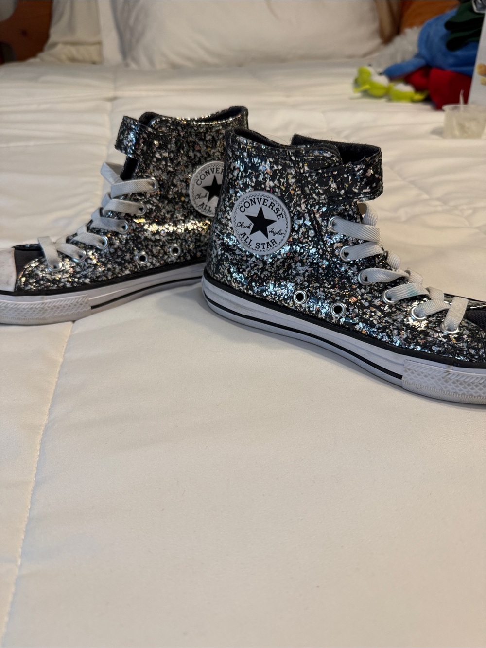 Converse Kids' Black and Silver Glitter High Top Sneakers